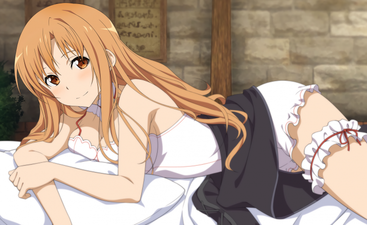 Asuna Yuuki лежит на кровати, Sword Art Online