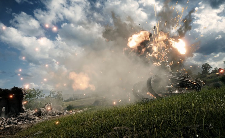 Взрыв танка в поле, Battlefield 1