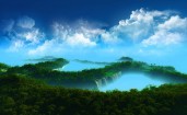 Островок с кипарисовыми зарослями парит в небе