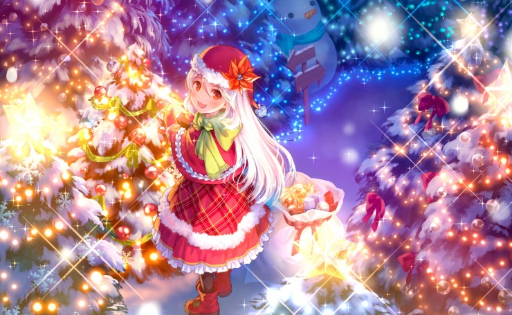 Аниме девочка с новогодней елкой