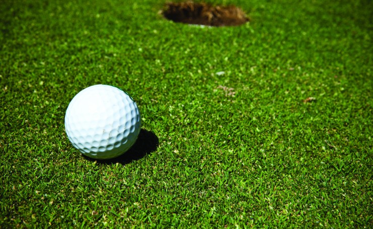 Мяч для гольфа возле лунки