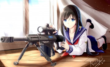Аниме школьница со снайперской винтовкой