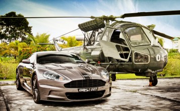 Aston Martin DBS V12 и вертолет