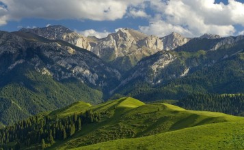 Горы покрыты лесами и травой