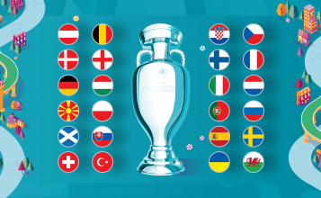 Кубок Евро 2020 и флаги стран участниц