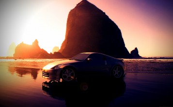 Nissan 350Z на пляже на закате