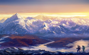 Рисунок гор и альпинистов