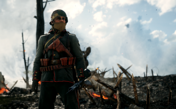 Солдат на фоне разрушенной местности, Battlefield 1