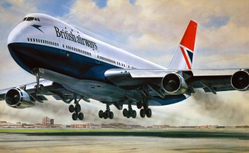 Взлетающий пассажирский самолет British Airways