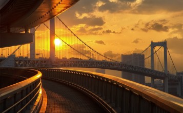 Закат за мостом, Токио, Япония