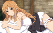 Asuna Yuuki лежит на кровати, Sword Art Online