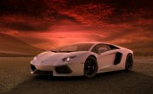 Белая Lamborghini Aventador на закате