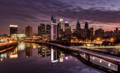 Ночной город, небоскребы, Филадельфия, США
