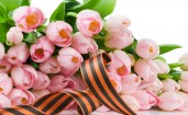 Розовые тюльпаны и лента