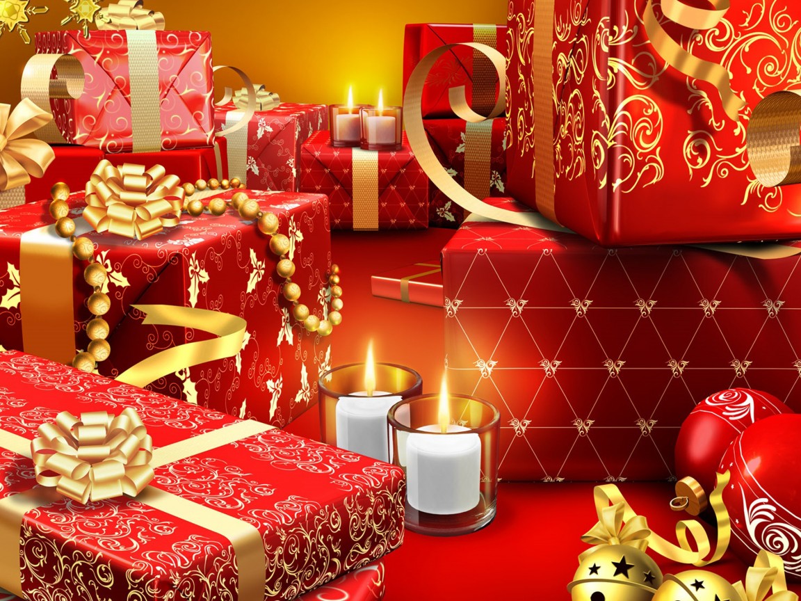 Новогодние подарки и свечи 1152x864