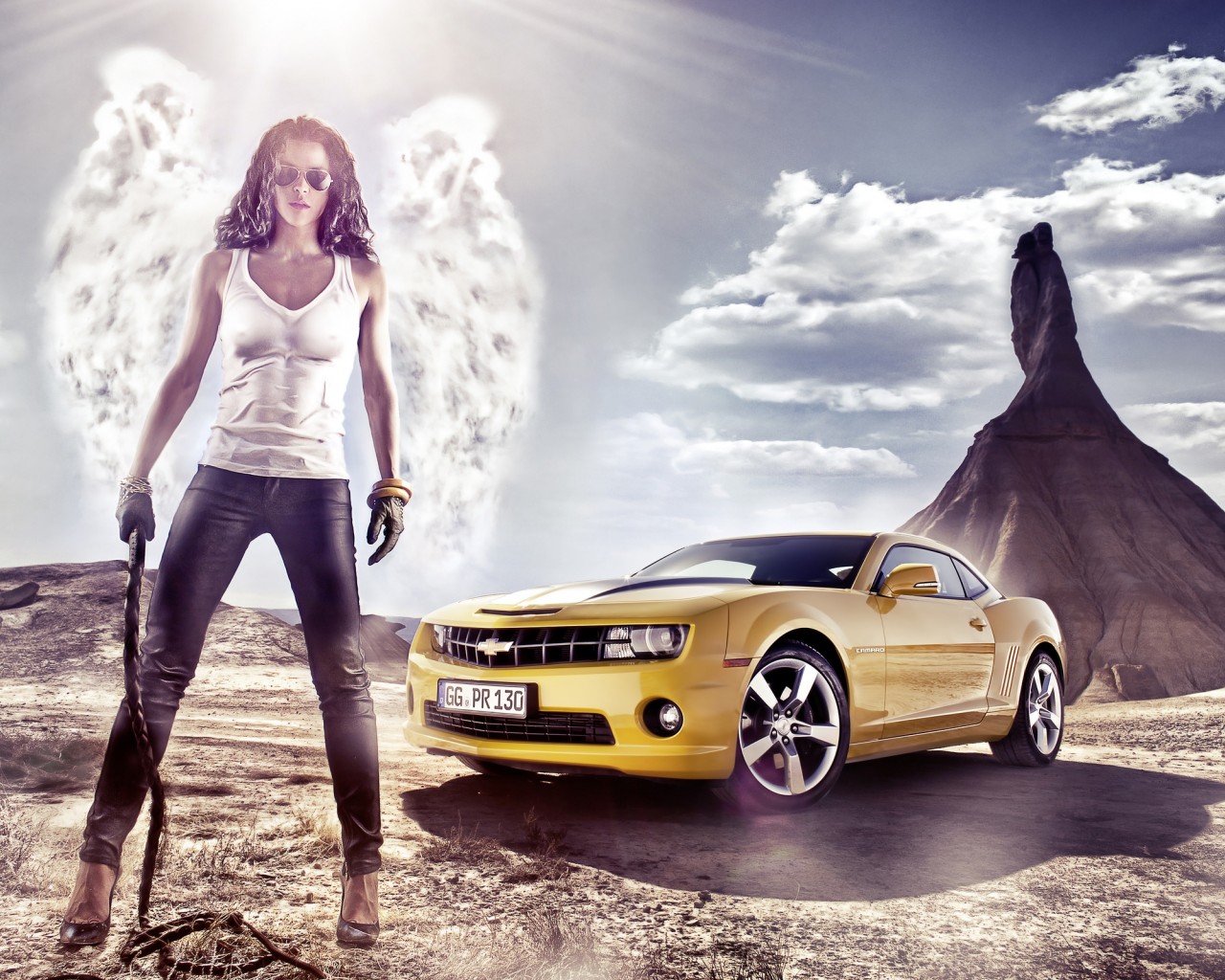 Chevrolet Camaro и девушка-ангел 1280x1024