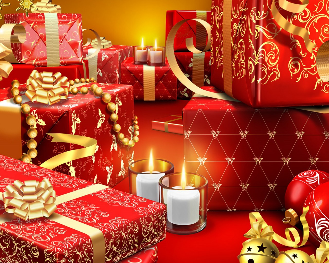 Новогодние подарки и свечи 1280x1024