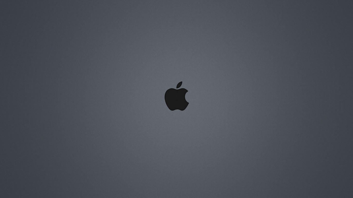 Логотип Apple на сером фоне 1366x768