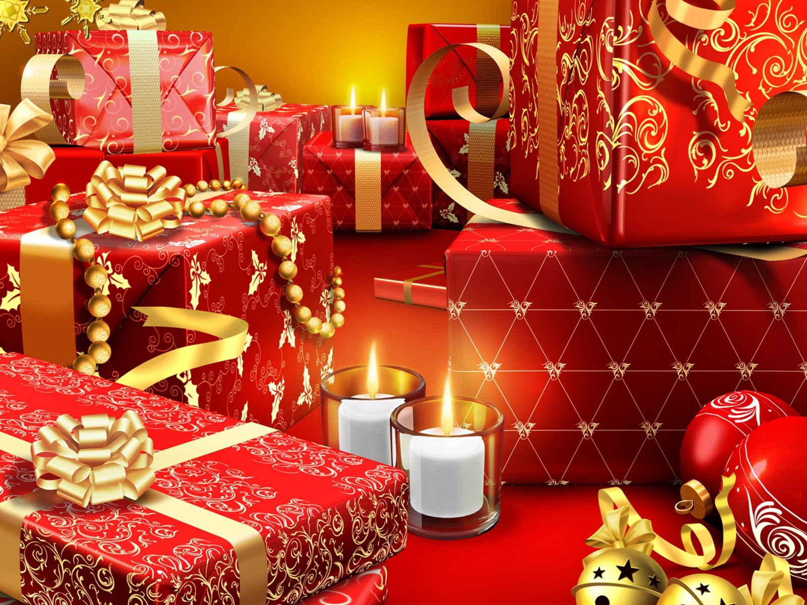 Новогодние подарки и свечи 1600x1200