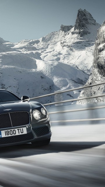Bentley на зимней дороге 360x640