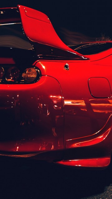 Красная Toyota Supra, вид сзади 360x640