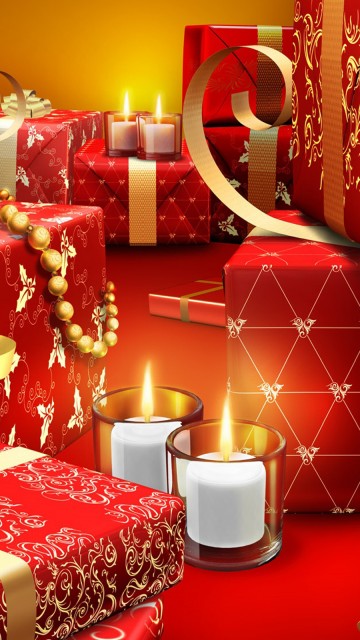 Новогодние подарки и свечи 360x640