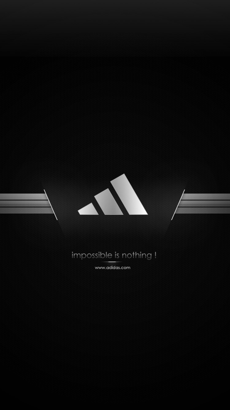 Обои Логотип Adidas на черном фоне. Impossible is nothing 750x1334 скачать  бесплатно на рабочий стол